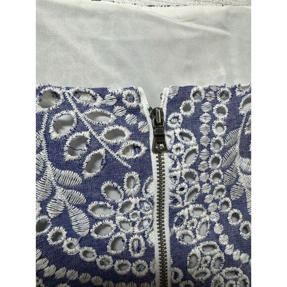 Alice + Olivia 'Honor' Embroidered-Eyelet Cotton Mini-Dress, Chambray  SIZE 4 - Picture 6 of 10